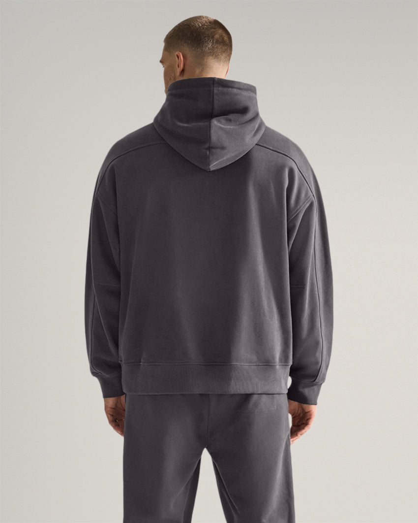 Dark-Charcoal | Back view of the Heavyweight Fleece Hoodie showing the hood